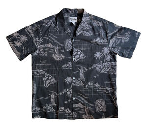 Howie Made in Hawaii Aloha Shirt Map Print Men's XL Button Front
